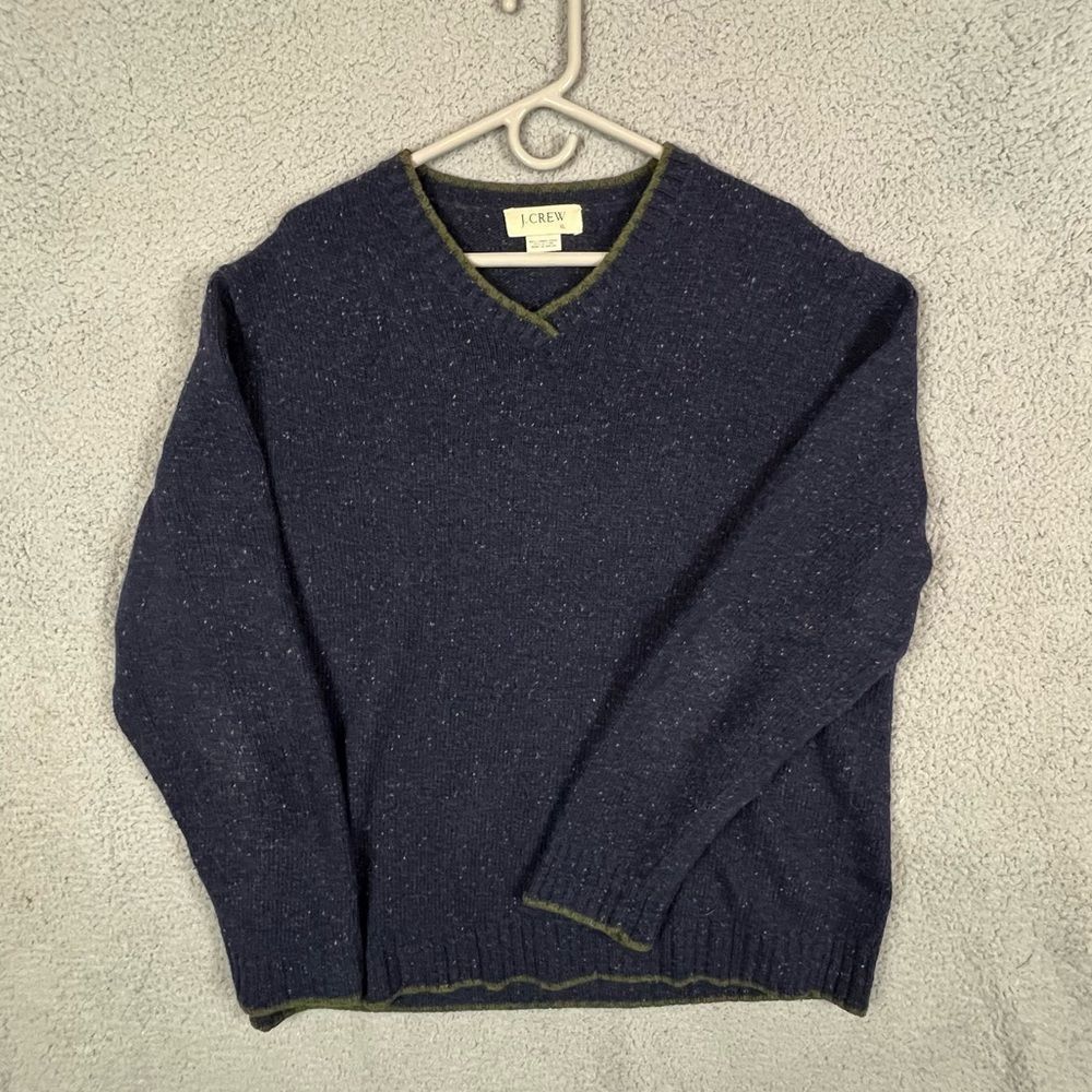 JCREW MENS LAMBSWOOL V NECK SWEATER BLUE SIZE XL